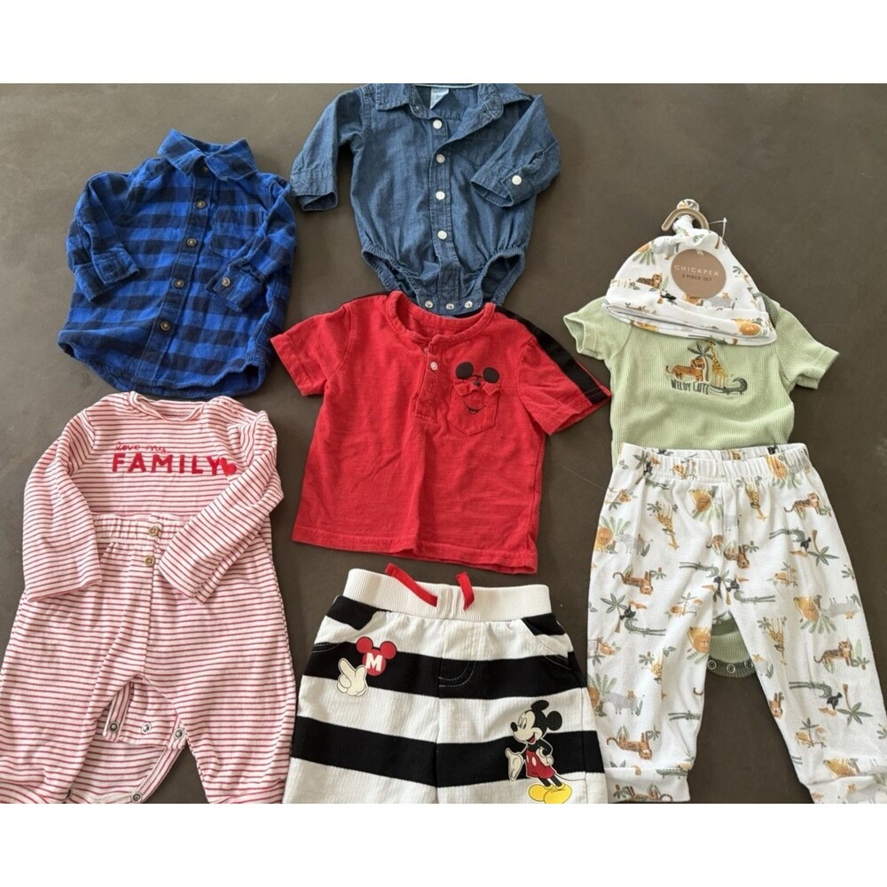 Baby boy Clothes Bundle 3-6-9 M carters Disney Mickey denim shirt chickpea set